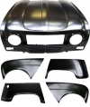Pack 4 wings/fenders, bonnet for Renault R4 4L. Bonnet for models with license plate attached to the bumper.