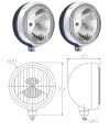 Pair of additional metal headlights for Renault R4 4L or Renault Estafette. With H3 100W bulb.